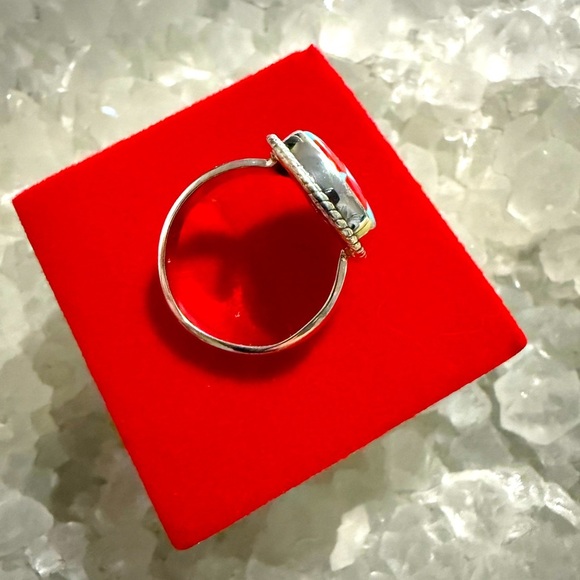 NWOT Handmade Sterling Silver Turquoise & Red Checkered Ring - Picture 2 of 4